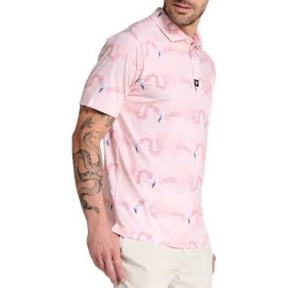 Bad Birdie Pinky Promise Flamingo Print Performance Golf Polo Mens M With Logo